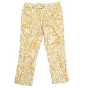 Chicos Platinum Crop Yellow Paisley Pants Chico 3 US 16 XL Stretch Summer Preppy